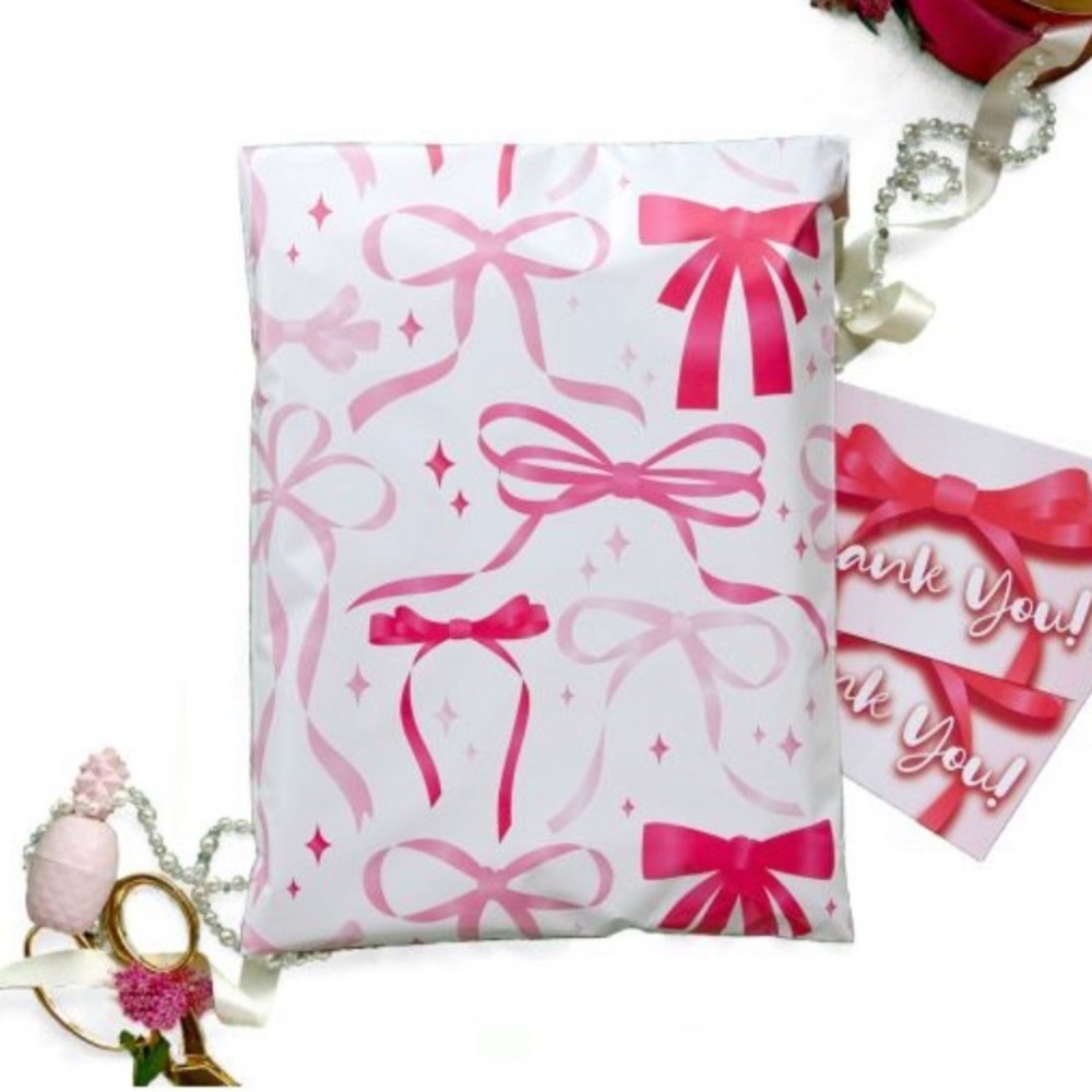 Set of 10 10x13 Pink Bow Designer Poly Mailers